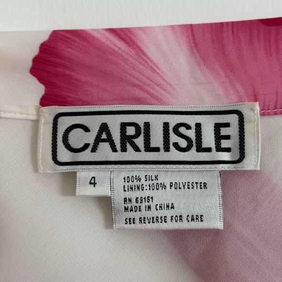 Carlisle Vintage Pink Hibiscus Floral Flared Silk Skirt Size 4 - Picture 5 of 7